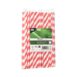 Product foto van Drinkrietjes papier rood/wit set van 100 6mm 20cm Stripes