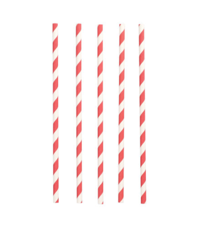 Product foto van Drinkrietjes papier rood/wit set van 100 6mm 20cm Stripes