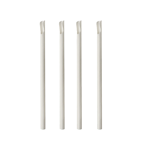 Product foto van Drinkrietjes papier wit set van 100 met lepel 8mm 20cm Pure