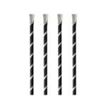 Product foto van Drinkrietjes papier zwart/wit set van 100 met lepel 8mm 20cm Stripes