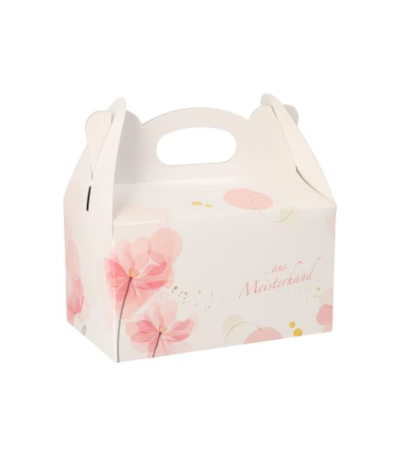 Product foto van Gebakdozen karton licht-rose 20 stuks 16x10x9cm met handvaten