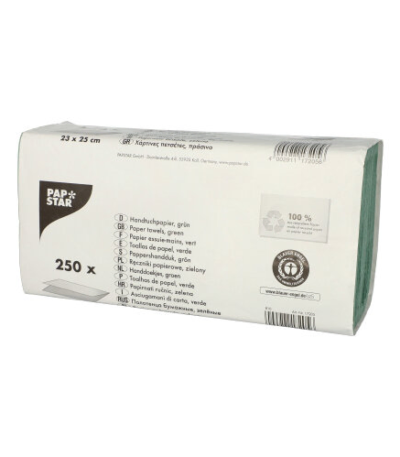 Product foto van Handdoekjes papier groen 250st 23x25cm Zigzag 1-laags V-vouw