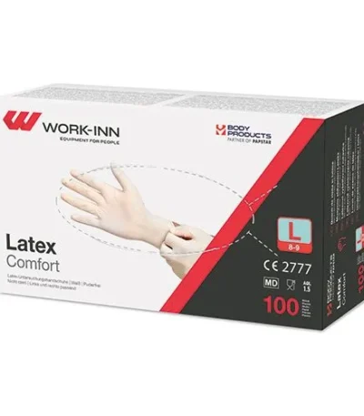 Product foto van Handschoenen latex wit/natuur maat L set van 100 Comfort WORK-INN