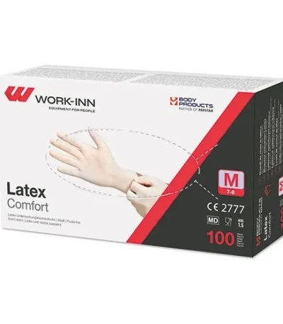 Product foto van Handschoenen latex wit/natuur maat M set van 100 Comfort WORK-INN