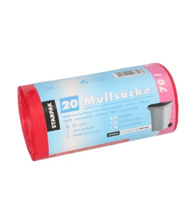 Product foto van Industriezakken HDPE 70 l 100 cm x 58 cm rood set van 20
