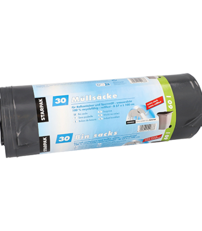 Product foto van Industriezakken LDPE zwart 60 l 100×57 cm extra sterk scheurvast set van 30