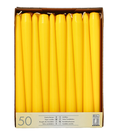 Product foto van Kandelaarkaarsen geel set van 50