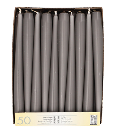 Product foto van Kandelaarkaarsen grijs set van 50 22mm 25cm