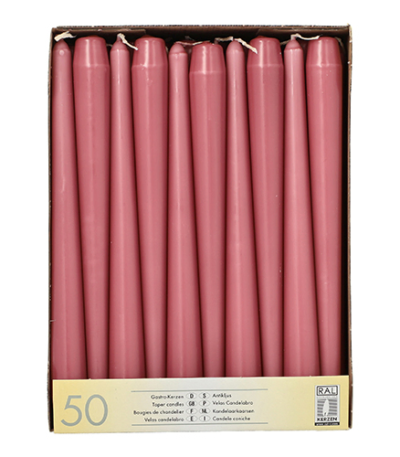 Product foto van Kandelaarkaarsen oudroze set van 50 2.2cm 25cm