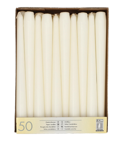 Product foto van Kandelaarkaarsen wit set van 50 22mm 25cm