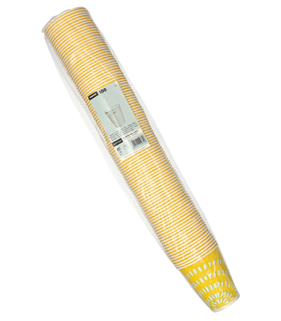 Product foto van Kartonnen drinkbekers geel set van 100 300ml Rays