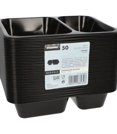 Product foto van Magnetronschalen PP zwart set van 50 2-vaks 1205ml