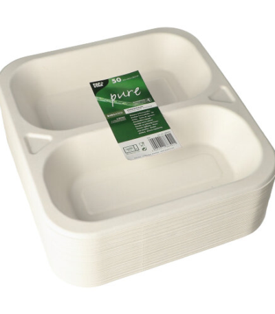 Product foto van Menubakken suikerriet 2-vaks wit set van 50 1250ml