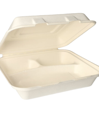 Product foto van Menuboxen suikerriet 3-vaks set van 300 8cm x 24cm Pure