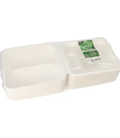 Product foto van Menuboxen suikerriet wit set van 50 2-vaks