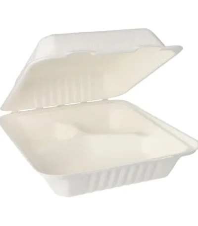 Product foto van Menuboxen suikerriet wit set van 50 3-vaks 7