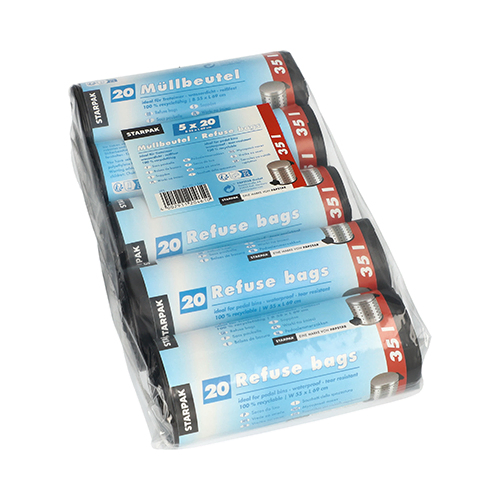 Product foto van Pedaalemmerzakken HDPE zwart set van 100 35L 69cm x 55cm