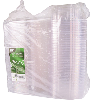 Product foto van Saladeschalen PLA met deksels wit set van 50 1000ml pure