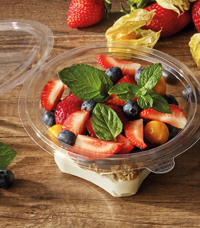 Product foto van Saladeschalen R-PET rond set van 50 1000ml glashelder met deksels