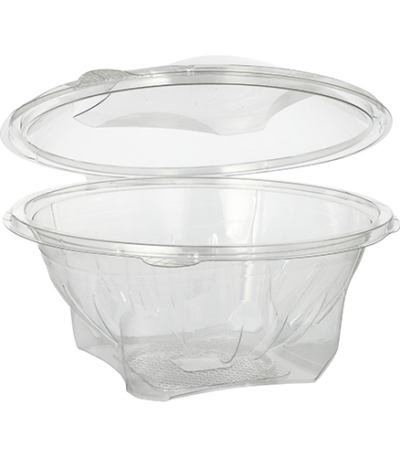 Product foto van Saladeschalen R-PET rond set van 50 1000ml glashelder met deksels