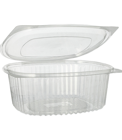 Product foto van Saladeschalen R-PET transparant 1000ml set van 50 met deksel ovaal