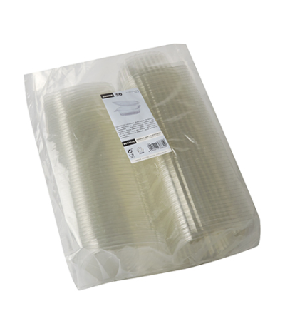 Product foto van Saladeschalen R-PET transparant 375ml set van 50 met deksels