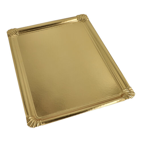 Product foto van Serveerschalen kartonnen PET‑coating goud 34 cm x 45