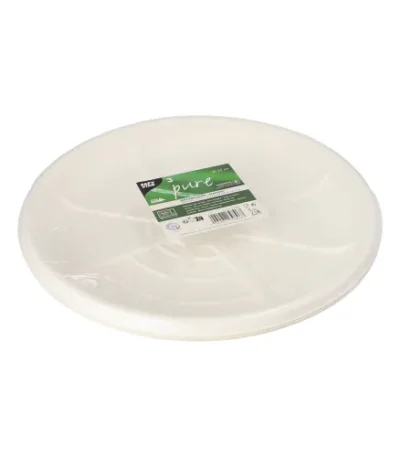 Product foto van Serveerschalen suikerriet pure rond Ø 35 cm wit voor Zeevruchten set van 3