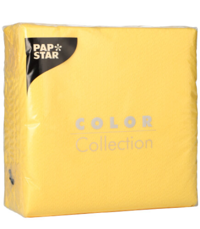 Product foto van Servetten 1-laags 1/4 vouw geel set van 100 33cm x 33cm