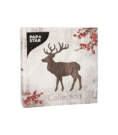 Product foto van Servetten 3-laags 1/4 vouw 25 cm x 25 cm X‑Mas Deer set van 20