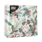 Product foto van Servetten 3-laags 1/4 vouw 33 cm x 33 cm set van 100 Mistletoe and Pinecone