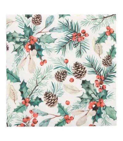 Product foto van Servetten 3-laags 1/4 vouw 33 cm x 33 cm set van 100 Mistletoe and Pinecone