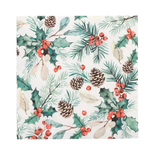 Product foto van Servetten 3-laags 1/4 vouw 33 cm x 33 cm set van 100 Mistletoe and Pinecone