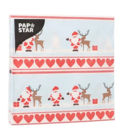Product foto van Servetten 3-laags 1/4 vouw 33 cm x 33 cm set van 20 Lovely Santa