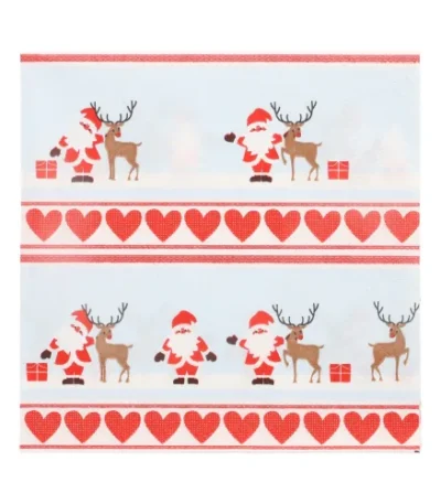 Product foto van Servetten 3-laags 1/4 vouw 33 cm x 33 cm set van 20 Lovely Santa