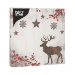 Product foto van Servetten 3-laags 1/4 vouw 33x33cm X-Mas Deer set van 20