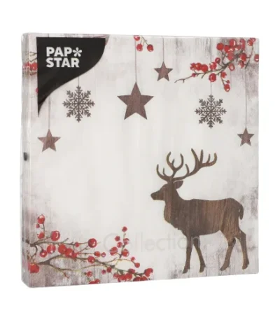 Product foto van Servetten 3-laags 1/4 vouw 33x33cm X-Mas Deer set van 20