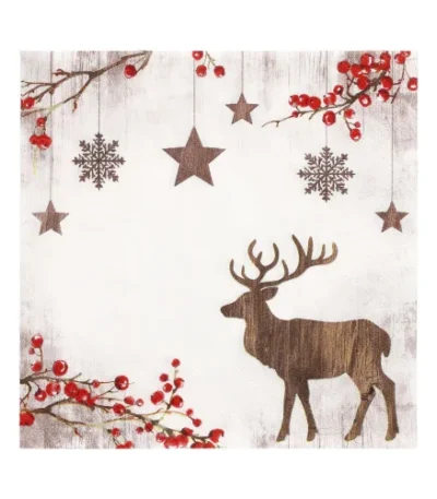 Product foto van Servetten 3-laags 1/4 vouw 33x33cm X-Mas Deer set van 20