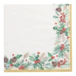 Product foto van Servetten 3-laags 1/4 vouw 40 cm x 40 cm set van 50 Mistletoe and Pinecone