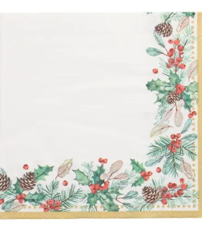 Product foto van Servetten 3-laags 1/4 vouw 40 cm x 40 cm set van 50 Mistletoe and Pinecone