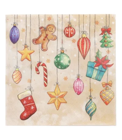 Product foto van Servetten 3-laags 1/4 vouw set van 20 X-Mas Decoration 33 cm x 33 cm