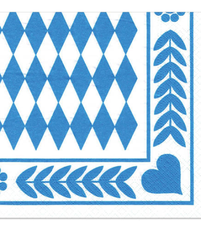 Product foto van Servetten 3-laags Beiers blauw set van 250 33x33cm 1/4 vouw