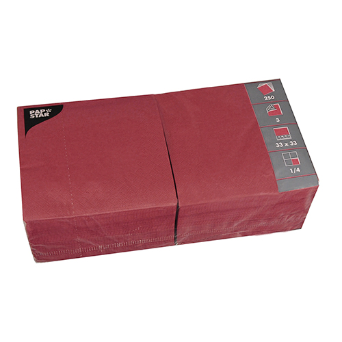Product foto van Servetten 3-laags bordeaux set van 250 33 cm x 33 cm