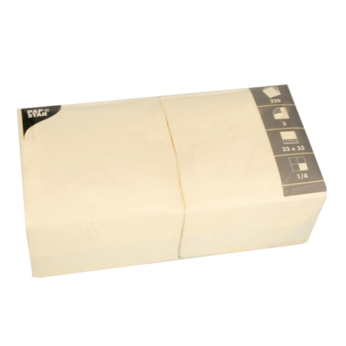 Product foto van Servetten 3-laags creme set van 250 33x33cm 1/4 vouw