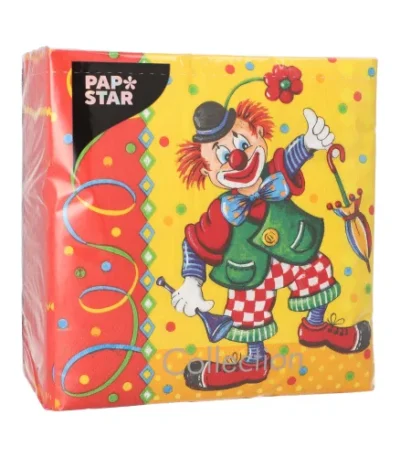 Product foto van Servetten 3-laags wit set van 100 33cm x 33cm Clown
