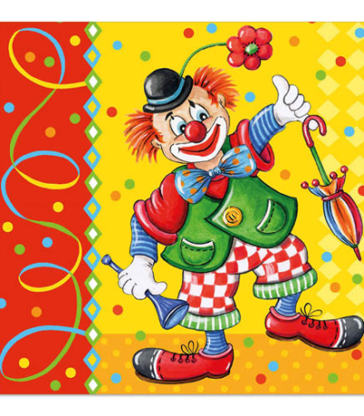 Product foto van Servetten 3-laags wit set van 100 33cm x 33cm Clown