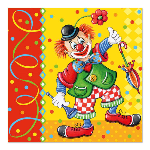 Servetten 3-laags wit set van 100 33cm x 33cm Clown Product foto van Servetten 3-laags wit set van 100 33cm x 33cm Clown