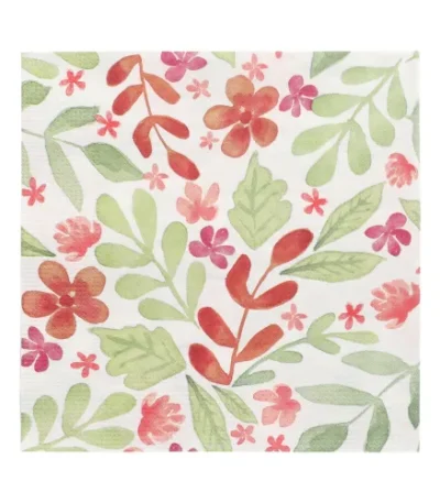 Product foto van Servetten 3-laags wit set van 20 Leaves and Flowers 33x33cm
