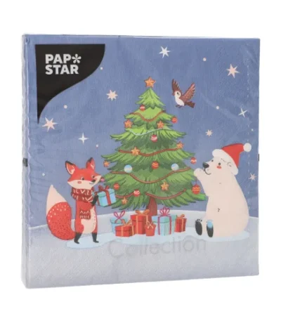 Product foto van Servetten 3‑laags 1/4 vouw 33 cm x 33 cm set van 20 Christmas Party