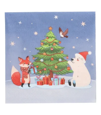 Product foto van Servetten 3‑laags 1/4 vouw 33 cm x 33 cm set van 20 Christmas Party